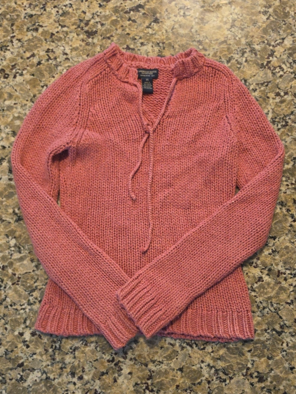 Y2k American Eagle Pink Knit V-neck 100% Cotton Pullover Sweater